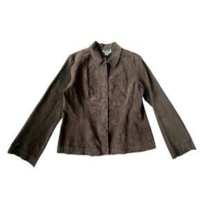 Vintage 1990s Live a Little Suede Shacket Button Down Floral Cutout L EUC